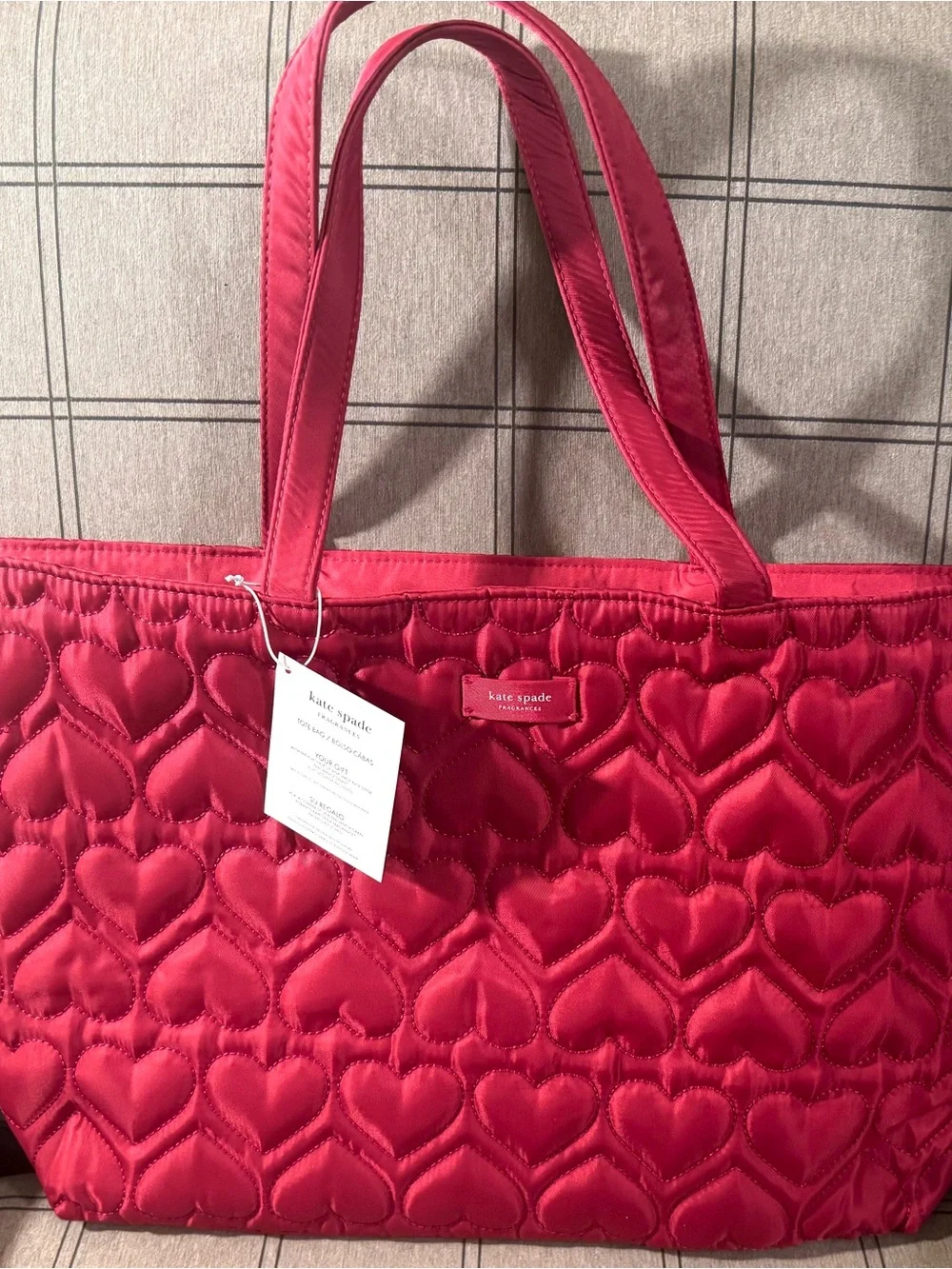 kate spade fragrances Quilted Heart-Pattern Tote in Deep Pink